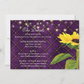 Zonnebloem en licht op Paars in één bruiloft Kaart (Achterkant)