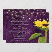Zonnebloem en licht op Paars in één bruiloft Kaart (Voorkant / Achterkant)