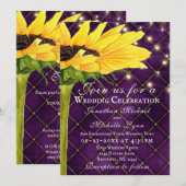 Zonnebloem en licht op Paars in één bruiloft Kaart (Voorkant / Achterkant)