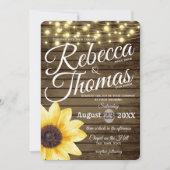 Zonnebloem en Lichten Rustieke Bruiloft Kaart (Voorkant)