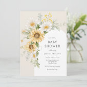 Zonnebloem en Madeliefje Baby Shower Uitnodiging (Staand voorkant)