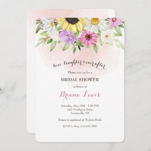 Zonnebloem en Madeliefjes Uitnodiging (Voorkant / Achterkant)