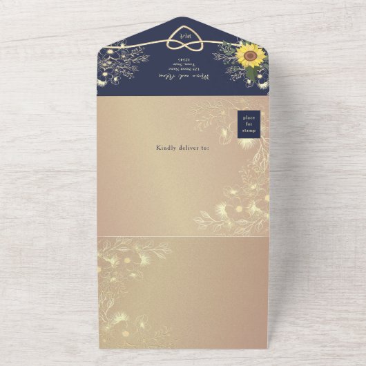 Zonnebloem en marine bruiloft all in one uitnodiging (Buitenkant)