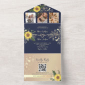 Zonnebloem en marine bruiloft all in one uitnodiging (Binnen)