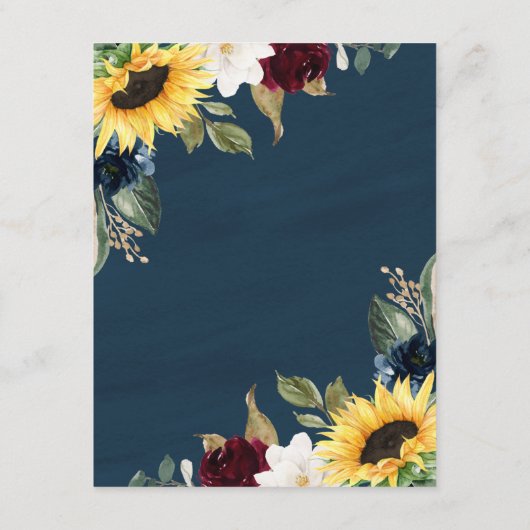 Zonnebloem en Marineblauw Aquarel Rustieke Trouwda Informatiekaartje (Achterkant)