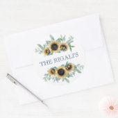 Zonnebloem en marineblauw, botanisch huwelijk ronde sticker (Envelop)
