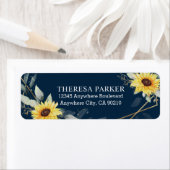 Zonnebloem en marineblauw Geometrisch Rustisch huw Etiket (Insitu)