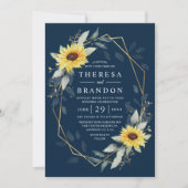 Zonnebloem en marineblauw Geometrisch Rustisch huw Kaart (Voorkant)