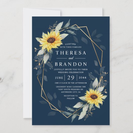 Zonnebloem en marineblauw Geometrisch Rustisch huw Kaart (Voorkant)