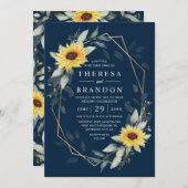 Zonnebloem en marineblauw Geometrisch Rustisch huw Kaart (Voorkant / Achterkant)