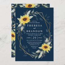 Zonnebloem en marineblauw Geometrisch Rustisch huw