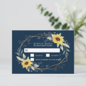 Zonnebloem en marineblauw Geometrisch Rustisch huw RSVP Kaartje (Staand voorkant)