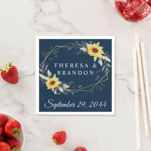 Zonnebloem en marineblauw Geometrisch Rustisch huw Servet (Insitu)