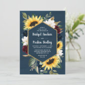 Zonnebloem en marineblauw Waterverf rustieke bruil Kaart (Staand voorkant)