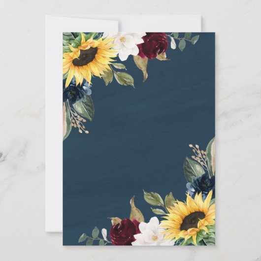 Zonnebloem en marineblauw Waterverf rustieke bruil Kaart (Achterkant)