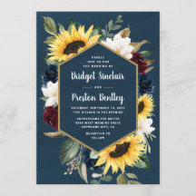 Zonnebloem en marineblauw Waterverf rustieke bruil