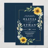 Zonnebloem en marineblauwe geometrische rustieke kaart (Voorkant / Achterkant)