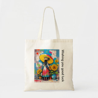 Zonnebloem en Meisje Tote Tas