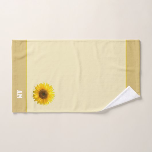 Zonnebloem en monogram op lichtbeige bad handdoek (Handdoek)