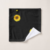 Zonnebloem en monogram op zwart bad handdoek (Wasdoekje)