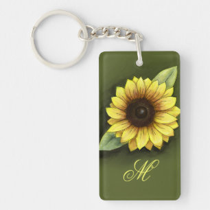 Zonnebloem en monogram sleutelhanger