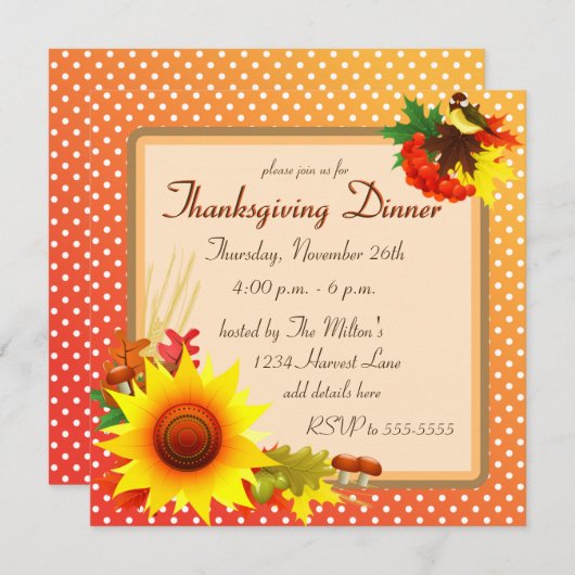 Zonnebloem en Oranje Thanksgiving van vogels Kaart (Voorkant / Achterkant)