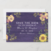 Zonnebloem en Paarse Bloemen Fall Wedding Save The Date (Voorkant)