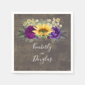 Zonnebloem en Paarse Herfst rustieke bruiloft Servet (Voorkant)