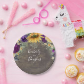 Zonnebloem en Paarse Landelijke Herfst Bruiloft Papieren Bordje (Feest)