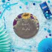 Zonnebloem en Paarse Roestige Herfst Bruiloft Papieren Bordje (Feest)