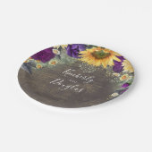 Zonnebloem en Paarse Roestige Herfst Bruiloft Papieren Bordje (Gekanteld)