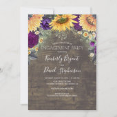 Zonnebloem en Paarse Roos rustieke verlovingsfeest Kaart (Voorkant)