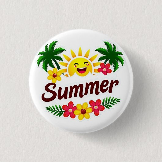 Zonnebloem en Palmbomen Ronde Badge Button 3,2 Cm (Voorkant)