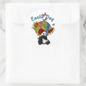 Zonnebloem en Panda Aarde Ronde Sticker (Tas)