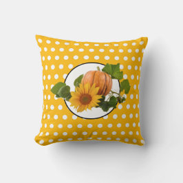 Zonnebloem en pompoen Witte Stippen Thanksgiving Kussen