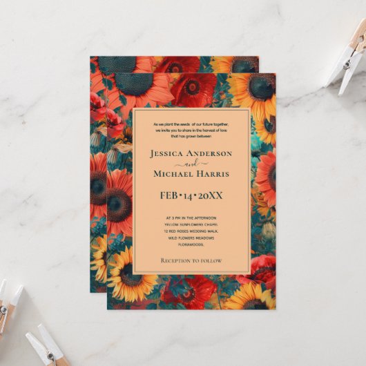 Zonnebloem en Poppy Reverie Kaart (Voorkant / Achterkant in situ)