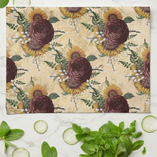 Zonnebloem en Ranunculus Theedoek (Gevouwen)