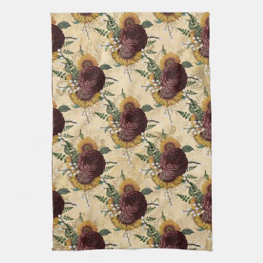 Zonnebloem en Ranunculus Theedoek (Verticaal)