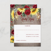 Zonnebloem en Red Rose Fall Bruiloft RSVP (Voorkant / Achterkant)
