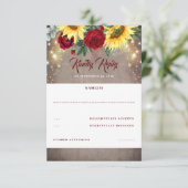 Zonnebloem en Red Rose Fall Bruiloft RSVP Kaartje (Staand voorkant)