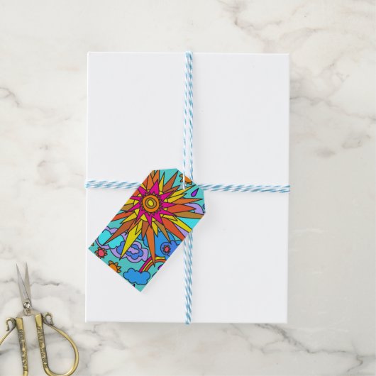 Zonnebloem en Regenboog Cadeautas Cadeaulabel (Met Touw)