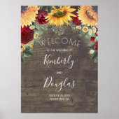 Zonnebloem en rode roodroodbruin Welkomstteken Poster (Voorkant)