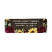 Zonnebloem en rode rozen Rustic Barn Wood Weddensc Etiket (Voorkant)