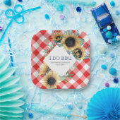 Zonnebloem en Rode Tartan I Do BBQ Papieren Bordje (Feest)