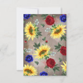 Zonnebloem en rood blauw Roos herfst bruiloft RSVP (Achterkant)