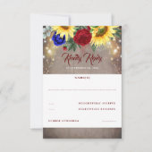 Zonnebloem en rood blauw Roos herfst bruiloft RSVP Kaartje (Voorkant)