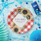 Zonnebloem en Rood Schotsgeruit I Do BBQ Papieren Bordje (Feest)