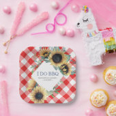 Zonnebloem en Rood Schotsgeruit I Do BBQ Papieren Bordje (Feest)