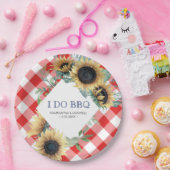 Zonnebloem en rood Tartan I Do BBQ Papieren Bordje (Feest)