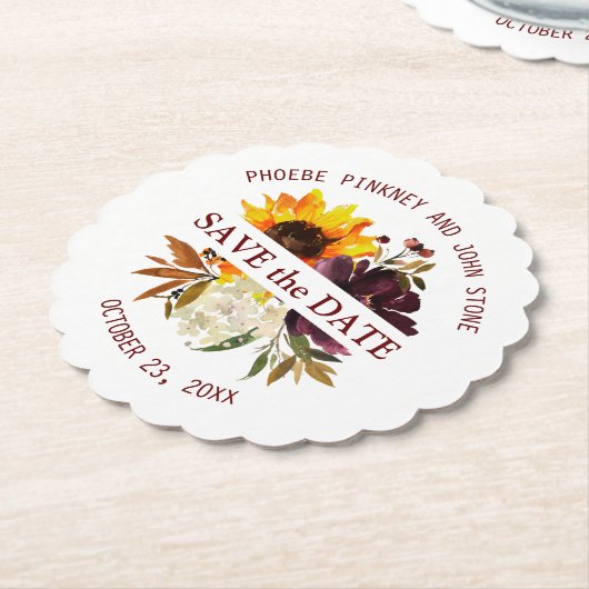 Zonnebloem en Roos Bewaar de datum Kartonnen Onderzetters (Gekanteld)